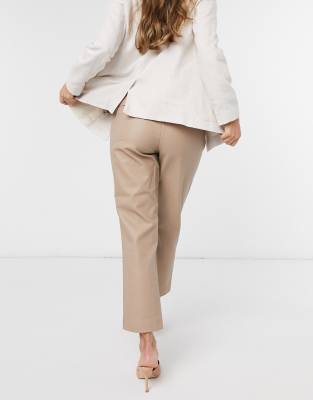 beige faux leather pants