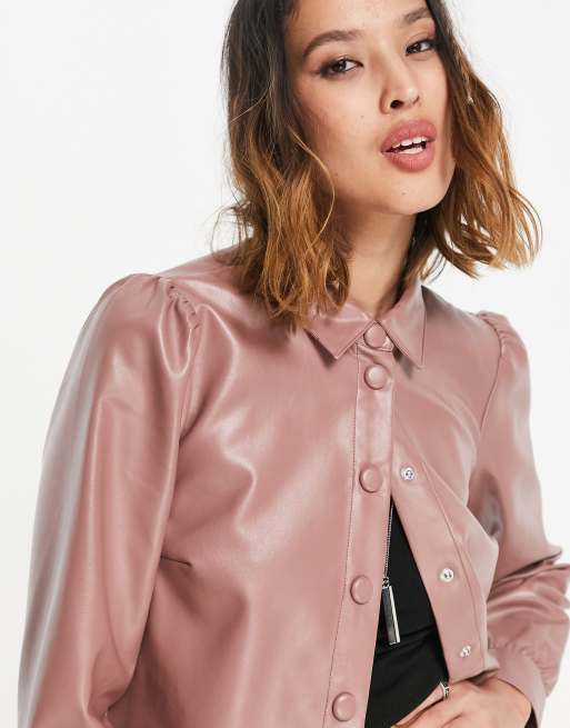 Pink deals leather shirt