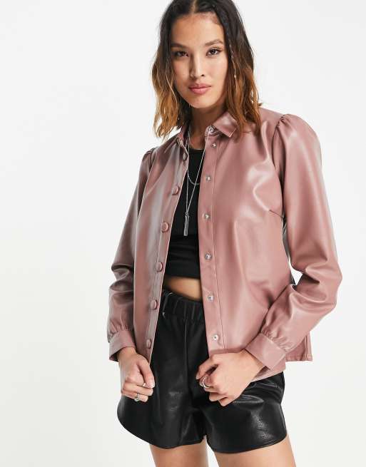 pink leather shirt