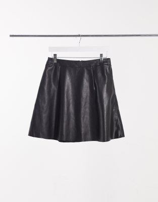 black faux leather skater skirt