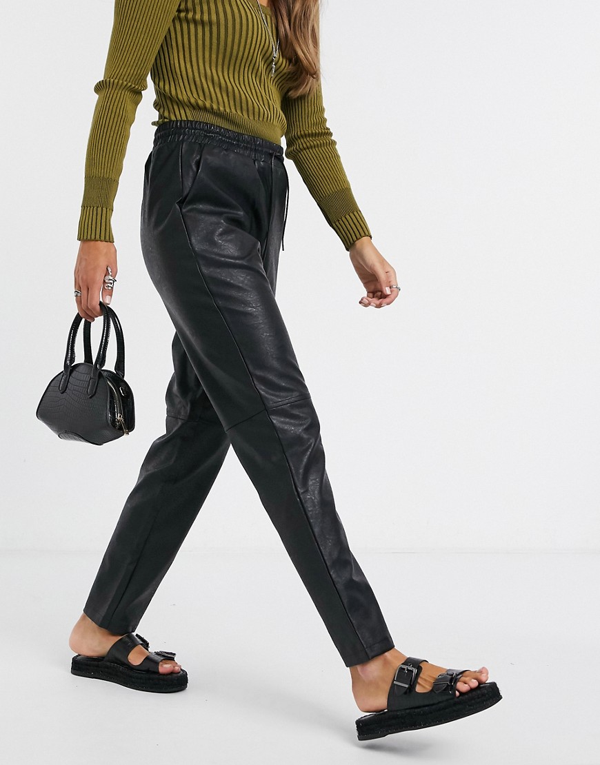Vila faux-leather sweatpants in black