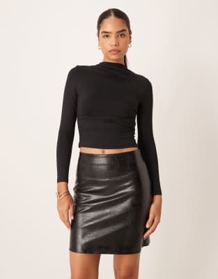 Vila Faux Snake Skin Mini Skirt In Black