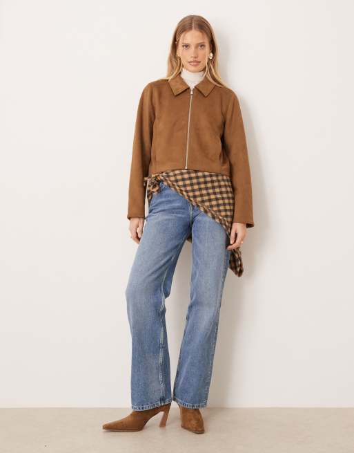 Vila faux suede harrington jacket in light brown, 2 of 4
