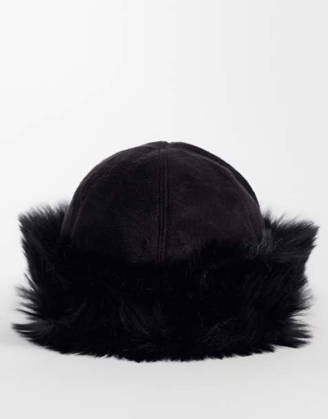 Vila faux suede hat with faux fur trim in balck  - view 1