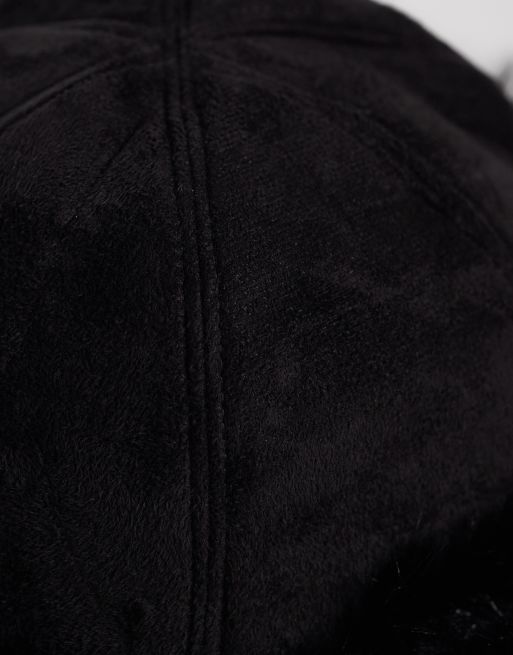 Vila faux suede hat with faux fur trim in balck , 3 of 3