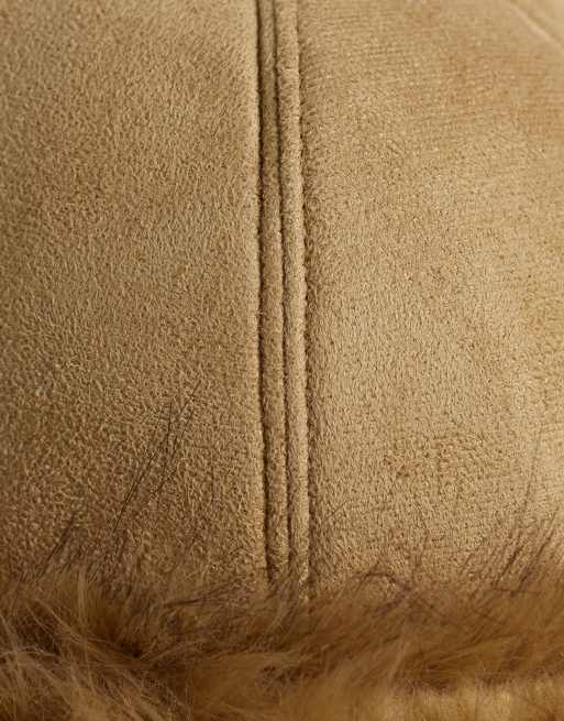 Vila faux suede hat with faux fur trim in beige , 2 of 3