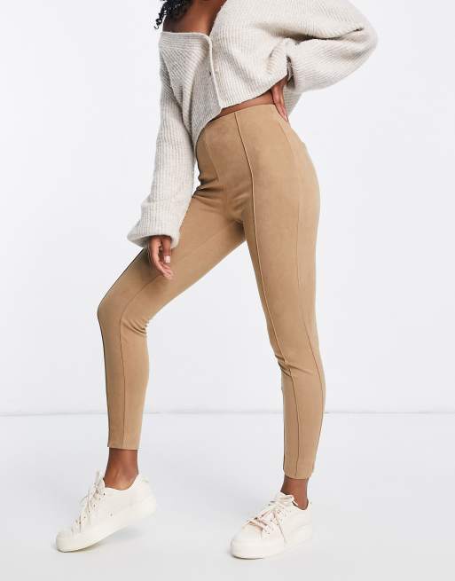 Vila faux-suede pants with pintuck front in camel - TAN