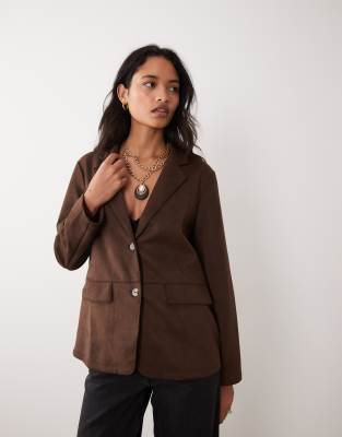 Vila Faux Suede Tailored Blazer Co-ord In Brown