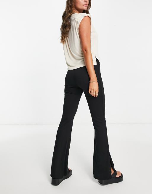 Vila flared pants with side split in black