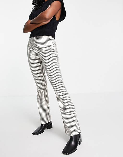 Vila flared trousers in check print