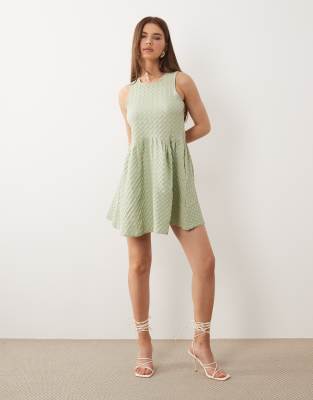 Vila Flippy Hem Textured Mini Dress In Green