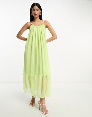 Vila floaty cami maxi dress in pastel lime green
