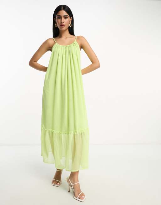 ASOS EDITION chiffon cami maxi dress with drawstring strap details in lime  green