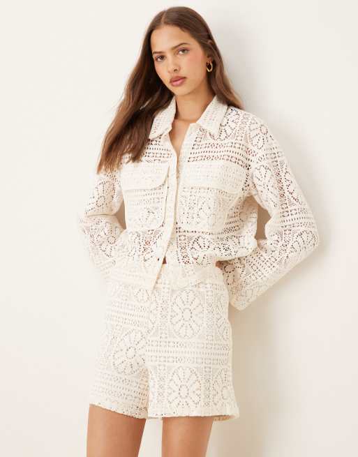 【海外限定】REISSワンピース☆Cream Charlotte Cotton Crochet- Buy Reiss Cream Charlotte Cotton Crochet-Detail Mini Dress