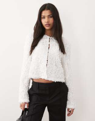 Vila Floral Jacquard Clasp Front Top In White