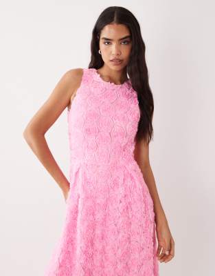 Vila Floral Jacquard Midaxi Dress In Pink