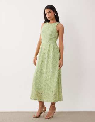 Vila Floral Jacquard Midaxi Dress In Green