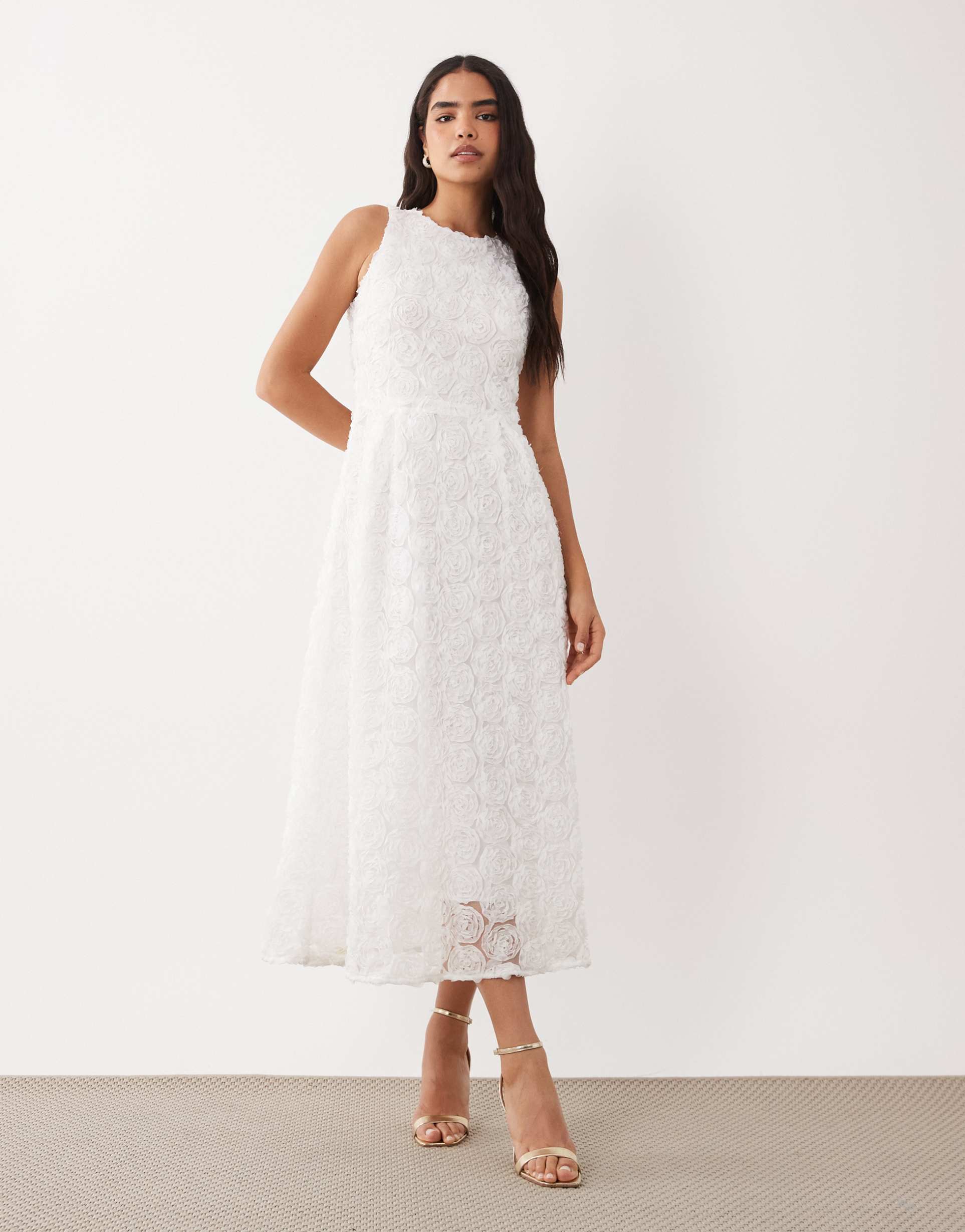 vila floral jacquard midaxi dress in white