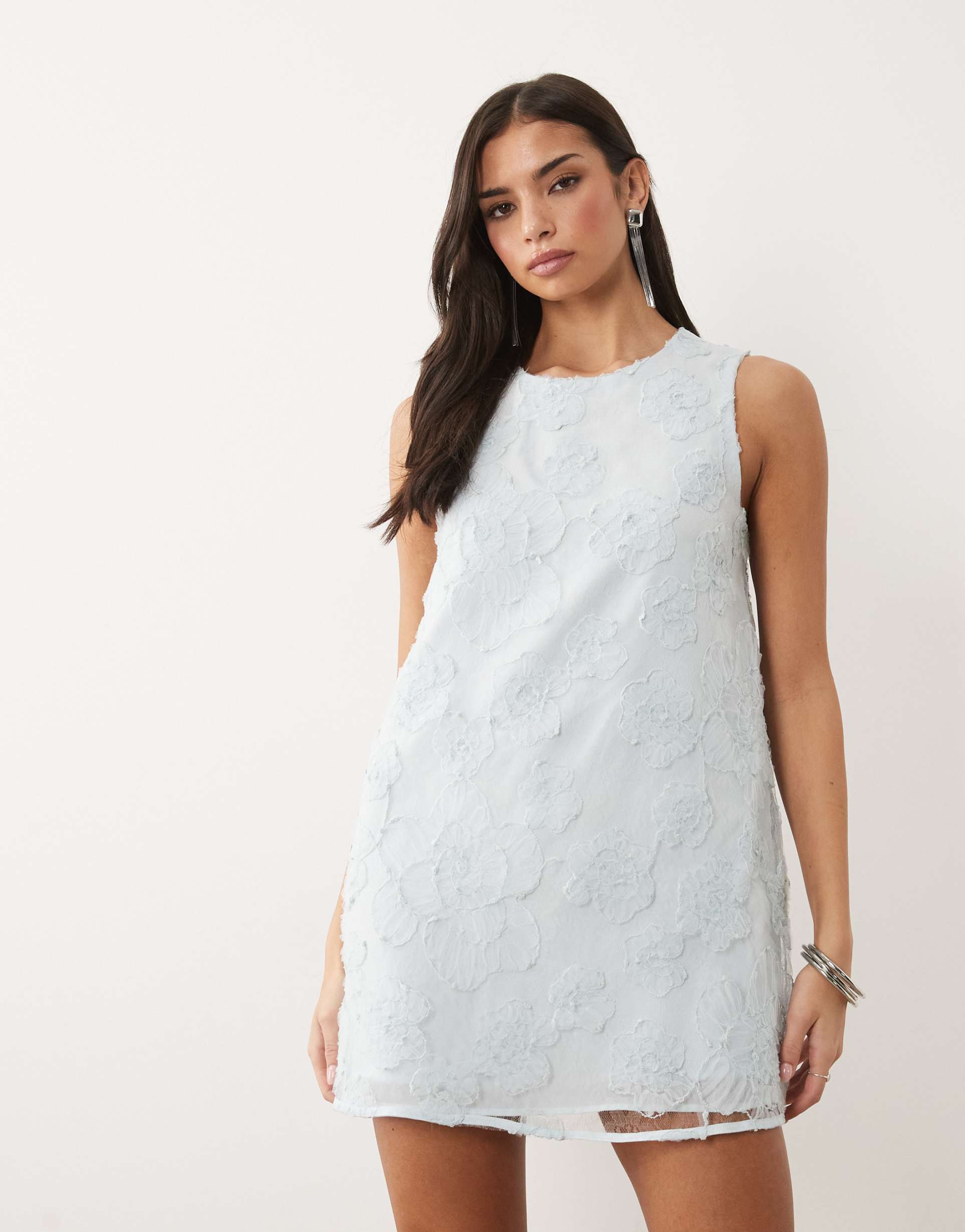 vila floral jacquard mini shift dress in light blue