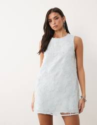 Vila floral jacquard mini shift dress in light blue