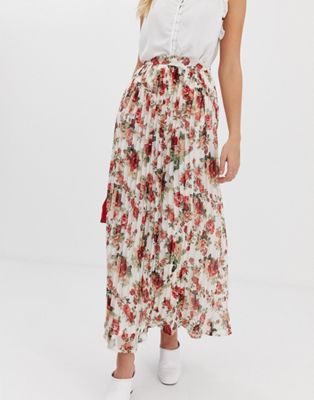 floral pleated maxi skirt
