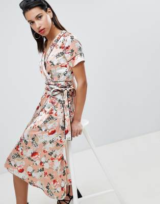 satin floral wrap dress