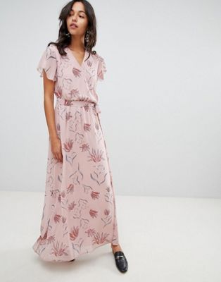 Vila Floral Wrap Maxi Dress-Pink