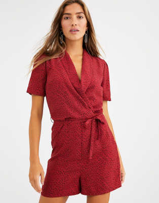 Vila floral wrap playsuit-Red