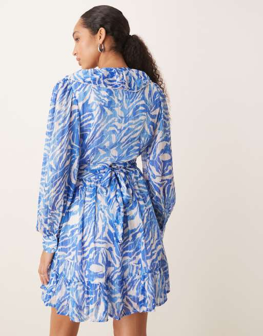 VILA flounce mini dress in blue zebra print, 4 of 4