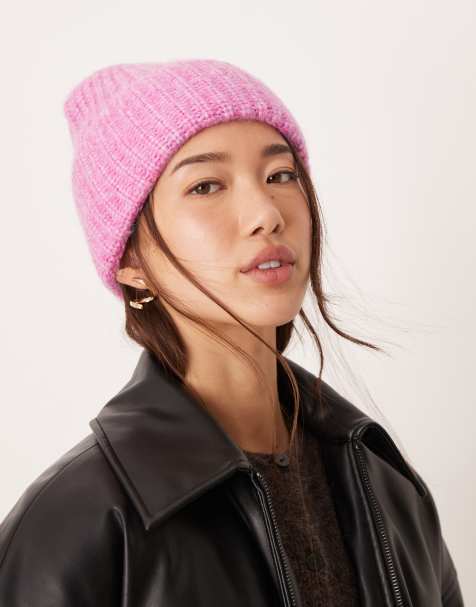 Vila fluffy beanie hat in pink melange - view 1
