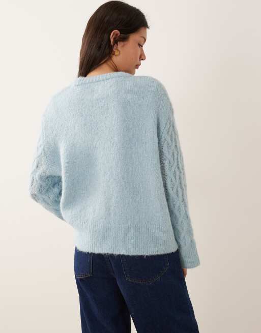 Vila fluffy cable knitted jumper in light blue , 2 of 4