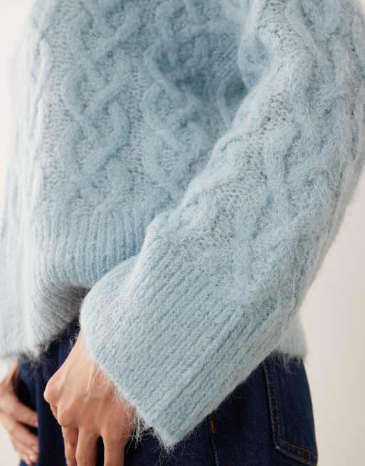 Vila fluffy cable knitted jumper in light blue , 3 of 4
