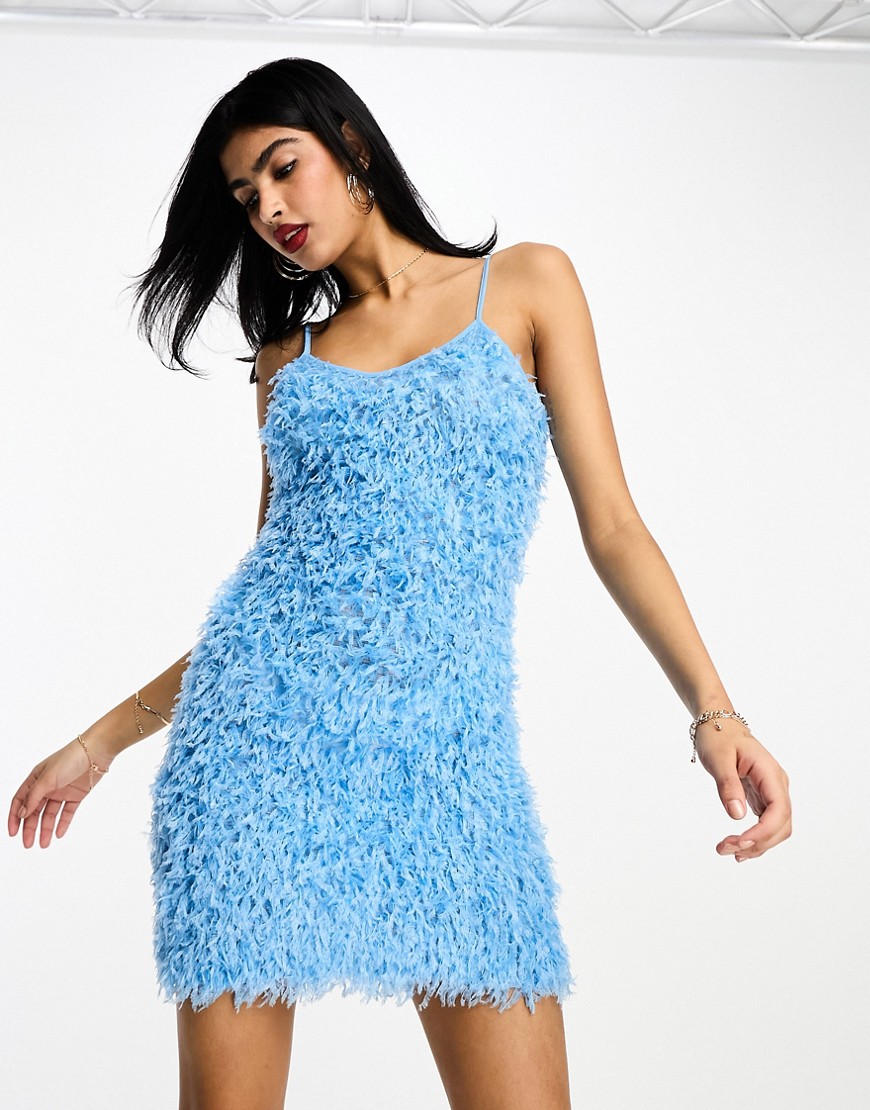 Vila fluffy cami mini dress in baby blue