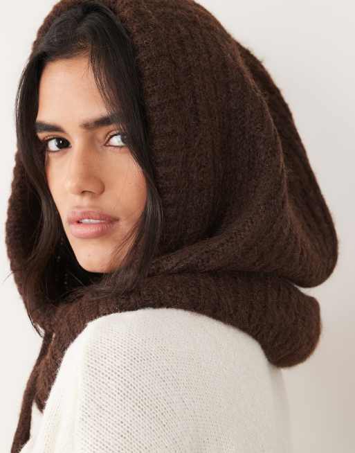 Vila fluffy knit balaclava in chocolate brown, 3 of 3