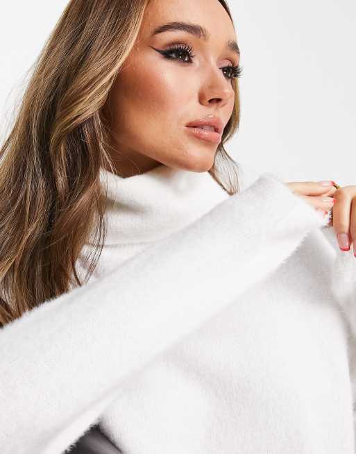 Vila fluffy roll neck jumper in white ASOS