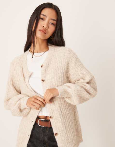 VILA fluffy texture knit cardigan in cream - view 1
