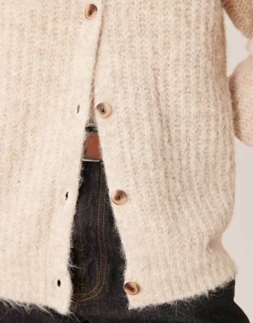 VILA fluffy texture knit cardigan in cream, 4 of 4
