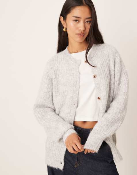 VILA fluffy texture knit cardigan in medium gray melange - view 1