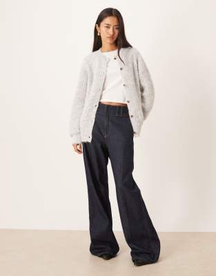 Vila Fluffy Texture Knit Cardigan In Gray