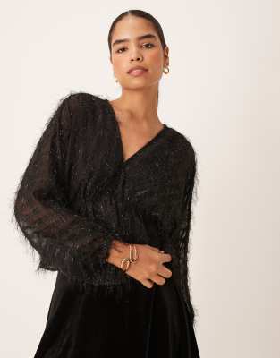 Vila Fluffy Textured Top In Black