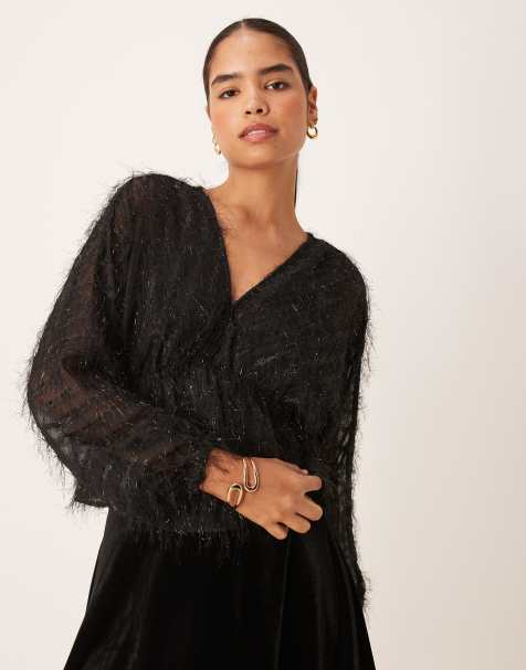 Vila fluffy textured top in black