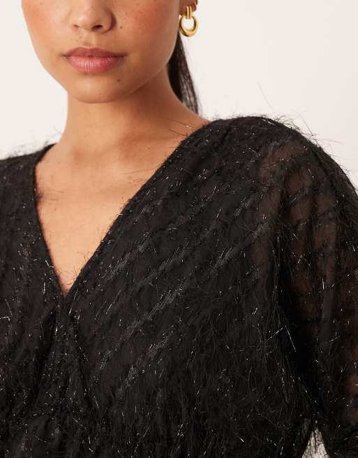 VILA fluffy textured top in black, 4 of 4