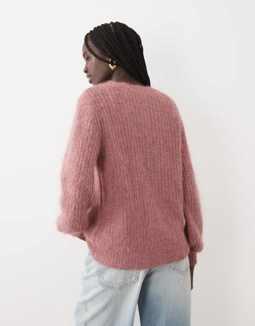 Vila fluffy textuur gebreid vest in roze, 4 van 4