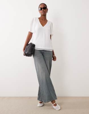 Vila Flutter Sleeve Chiffon Blouse In White