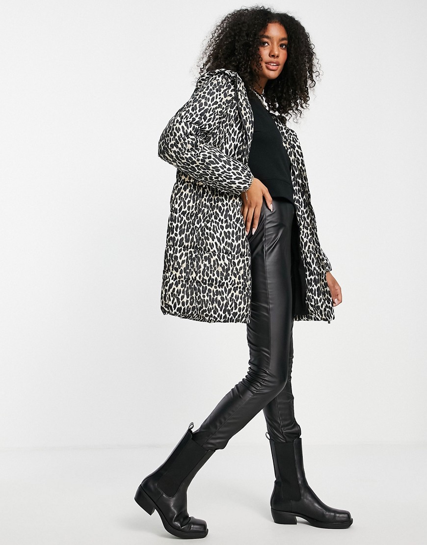 Vila - Foret frakke med hætte i leopardprint-Multifarvet