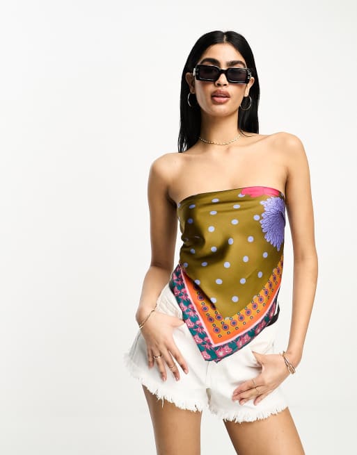 Vila - Foulard multiuso con stampa multicolore a fiori e a pois