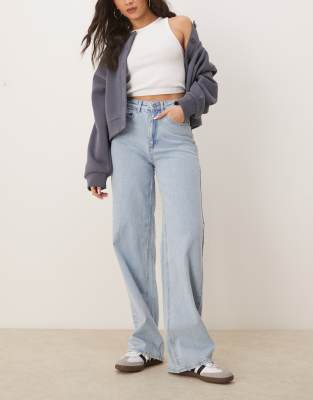 Vila Vila Freya high waist wide leg jean in light blue denim
