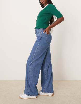 Vila Freya High Waist Wide Leg Jean In Blue