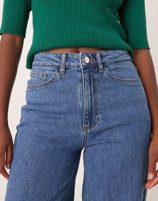 Vila Freya high waist wide leg jean in medium blue denim, 4 of 5
