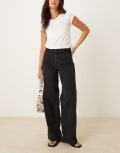 [Vila] VILA Freya high waist wide leg jeans in black 40 Black denim 338